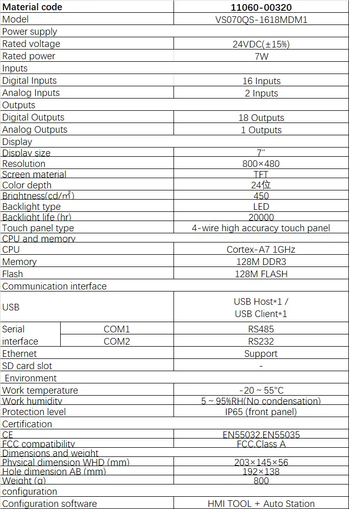 مشخصات فنی HMI VS Series